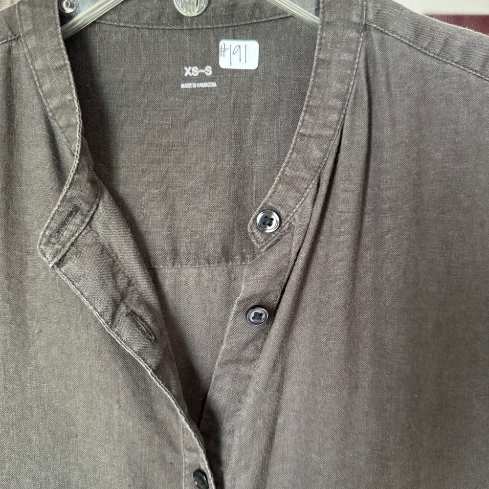 MUJI Linen Band Collar Pockets Sleeveless Button Down Midi Shirt Dress Gray XS S - Picture 11 of 12